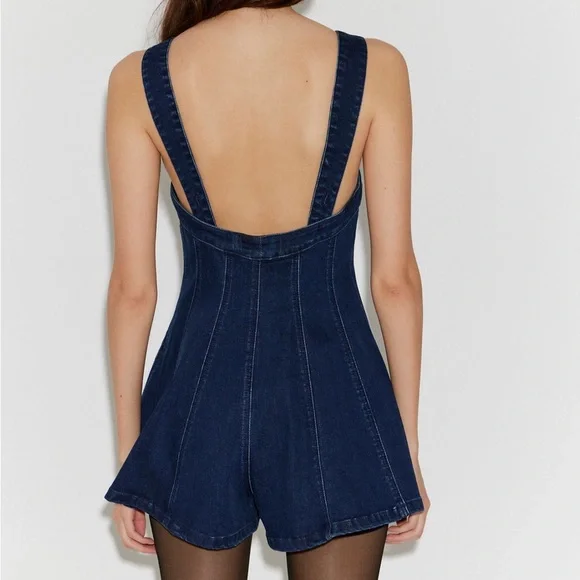Free People Delancey Flare Denim Romper - Picture 2 of 6